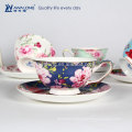 240ml Deep Blue Design Fine Bone China Copies et soucoupes de thé aux couleurs vives, Hot Sale Cup for Coffee